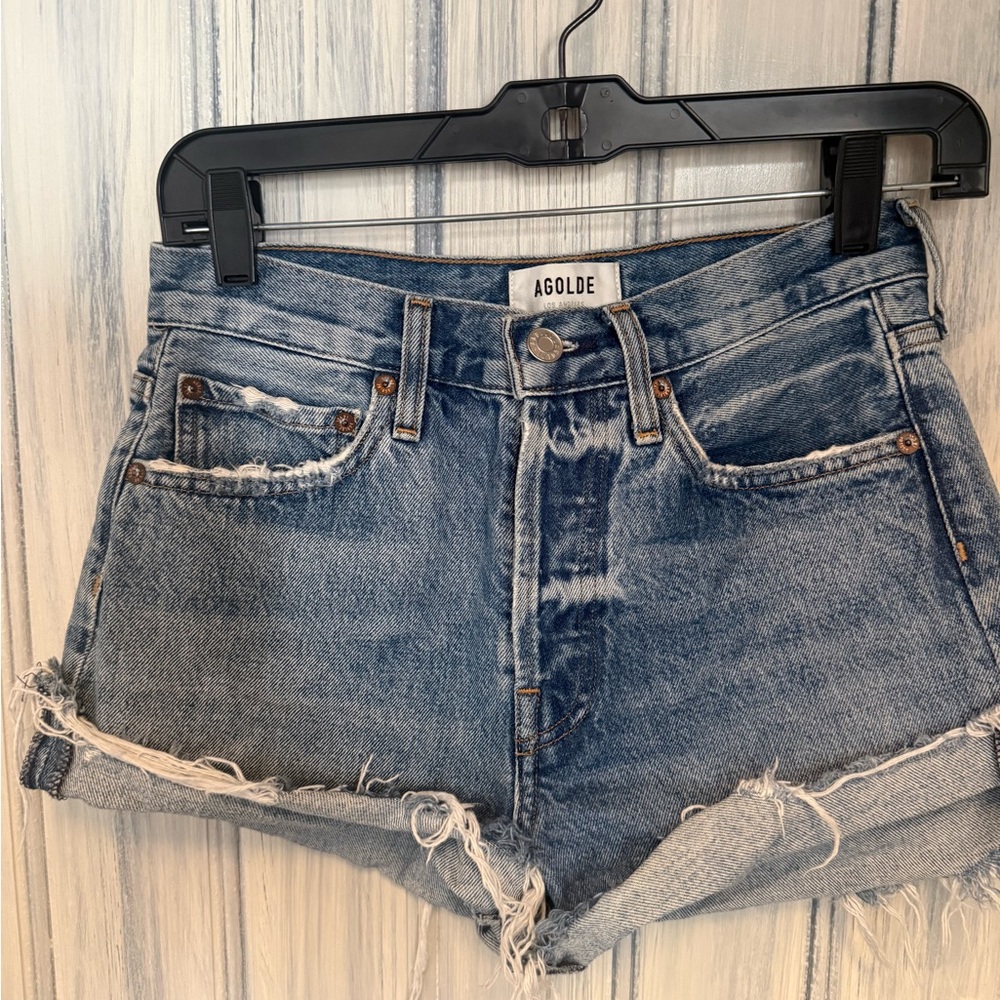 Free People Blue Washed Distressed Jean Shorts